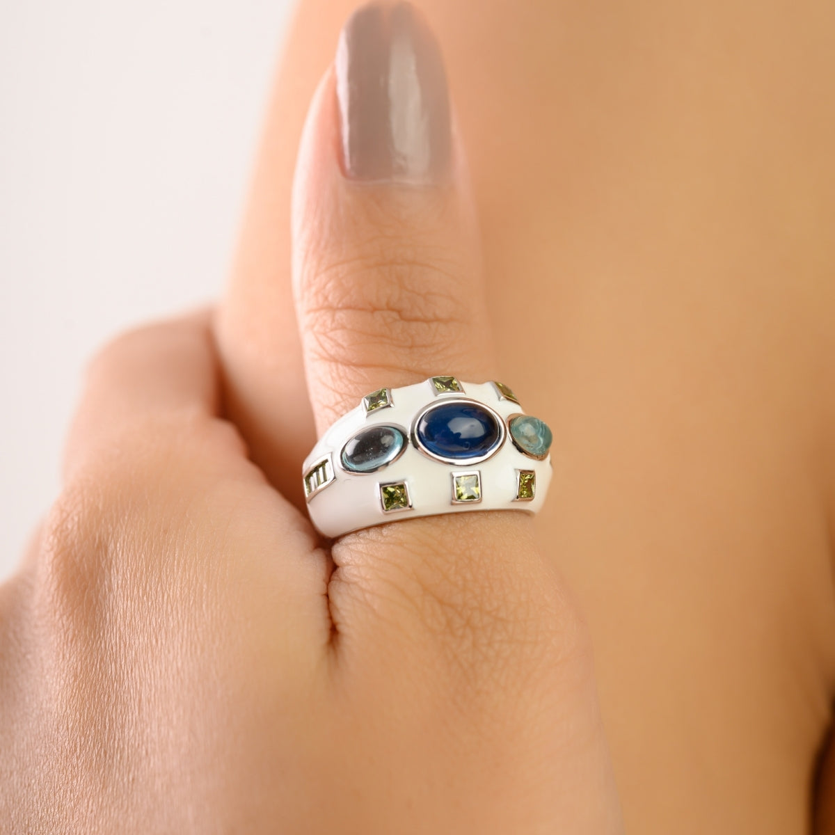 Sterling Silver Bold Colorful Chunky Designer Ring for Women