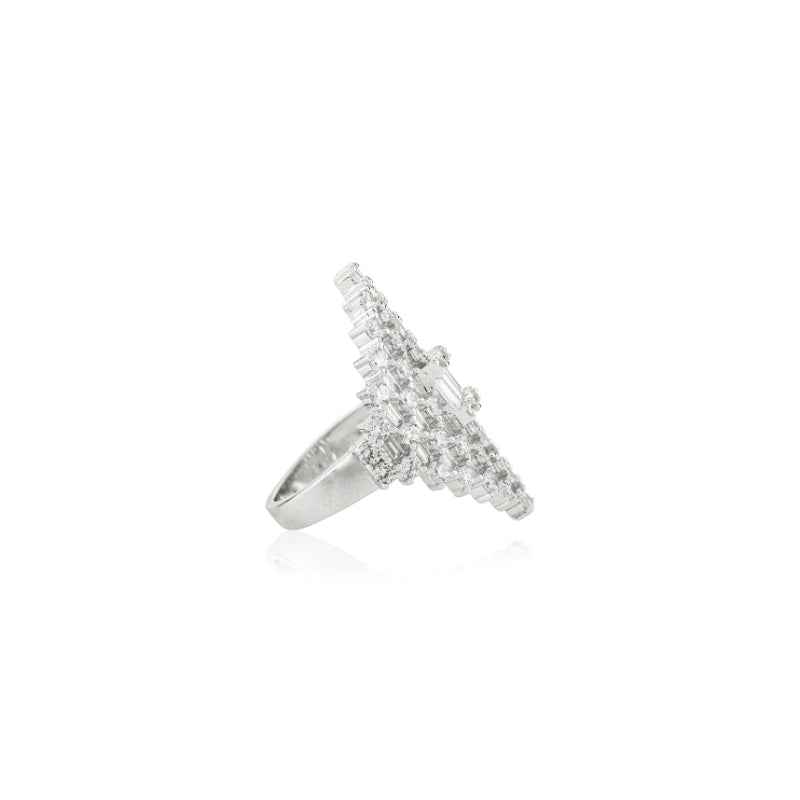 Retro Art Deco Style Silver Ring with CZ Studded