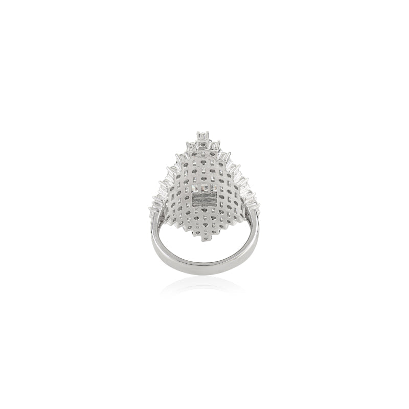 Retro Art Deco Style Silver Ring with CZ Studded