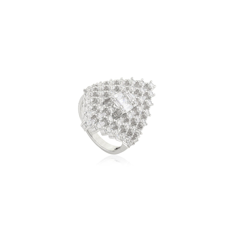 Retro Art Deco Style Silver Ring with CZ Studded