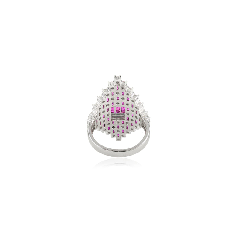 Retro Art Deco Style Silver Ring with Pink and White CZ Studded