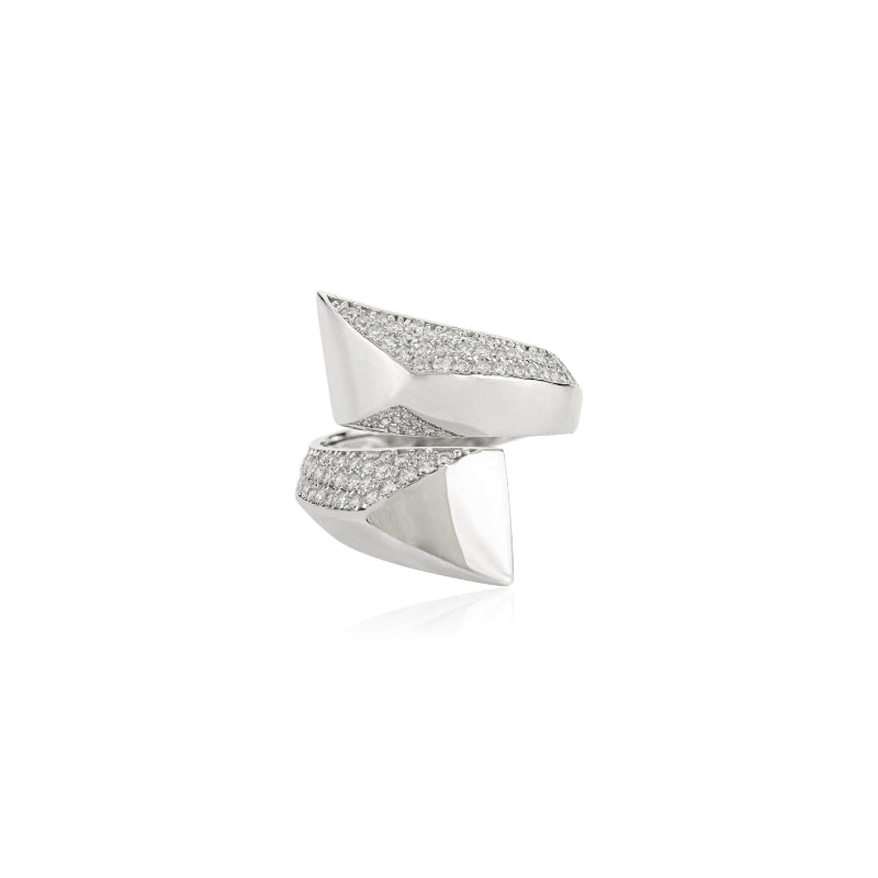 Sterling Silver Geometric Chunky Ring in White CZ