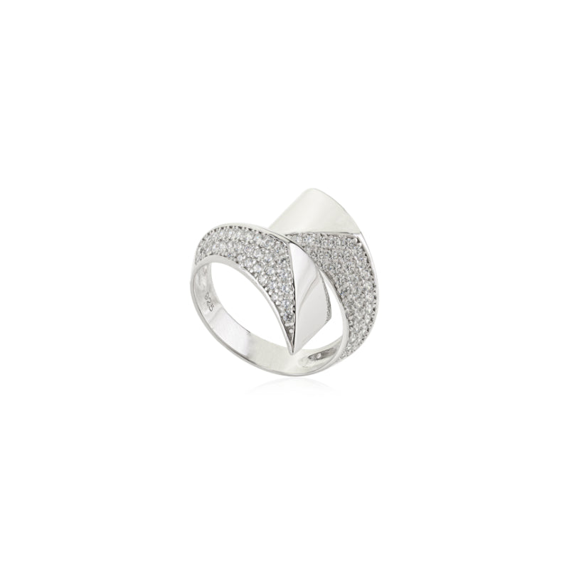 Sterling Silver Geometric Chunky Ring in White CZ