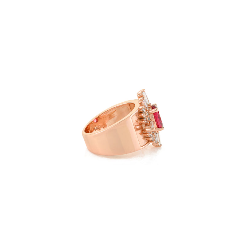 18k Rose Gold Art Deco Chunky Silver Ring Red Oval