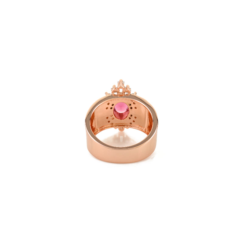 18k Rose Gold Art Deco Chunky Silver Ring Red Oval