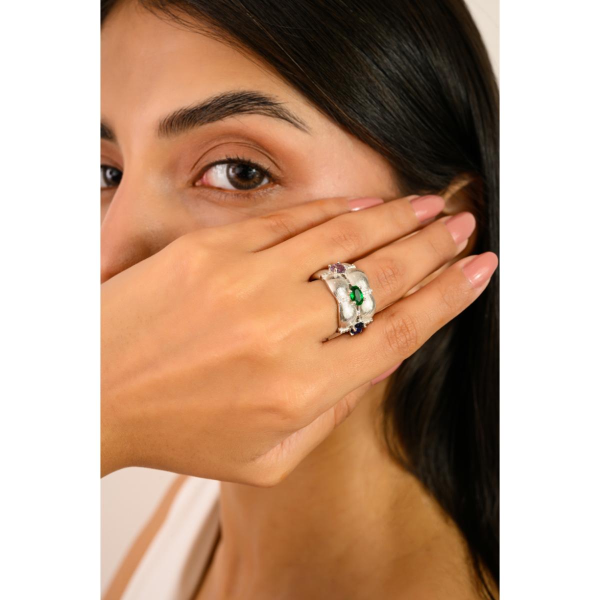 925 Sterling Silver Colourful Band Ring