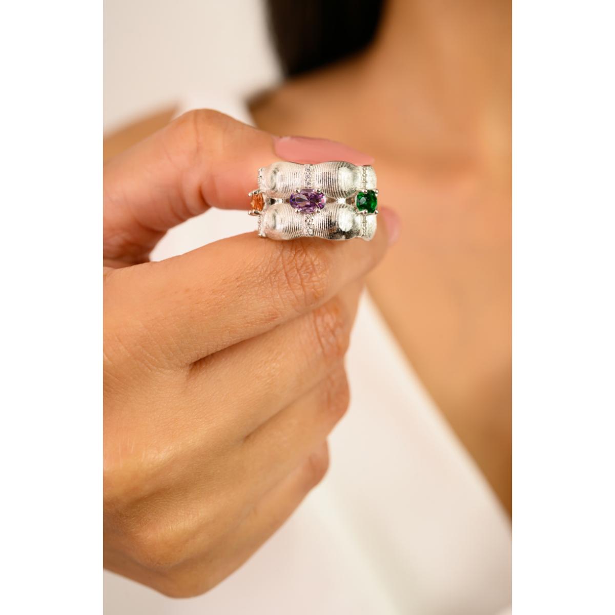 925 Sterling Silver Colourful Band Ring