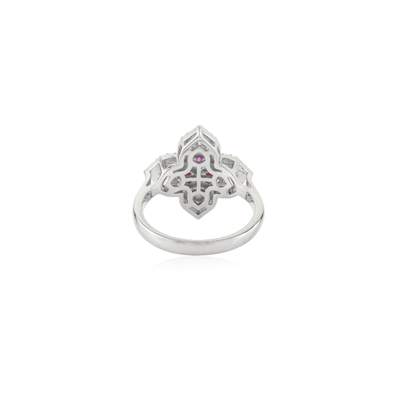 Nature Inspired Floral Minimalist Silver Ring - Pink