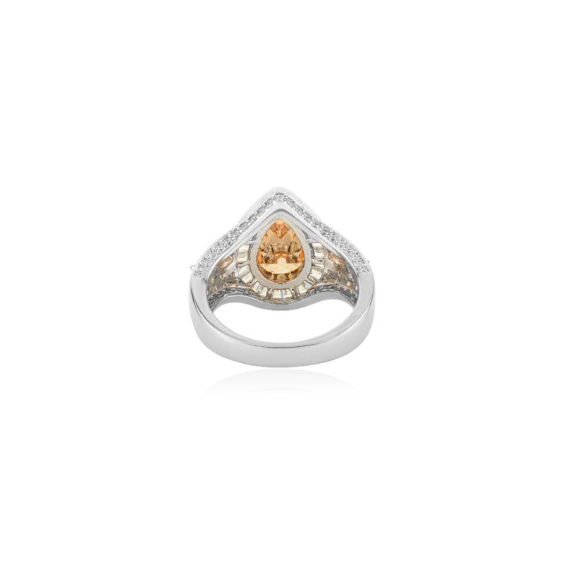 Opulent Silver Ring with Bold Pear Citrine and CZ Baguettes