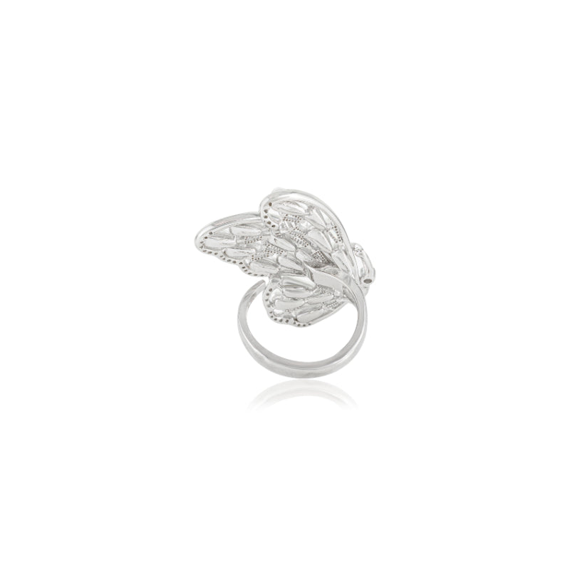 Chunky Butterfly Ring with White Crystal and Pearl