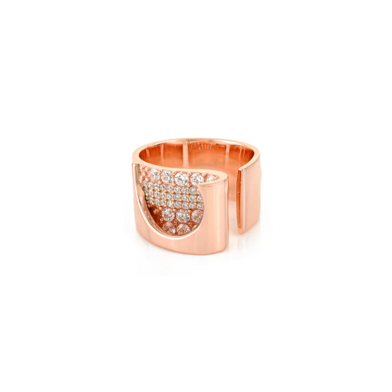 18k Rose Gold Chunky Stylish Silver Ring for Bold Look White CZ Studded