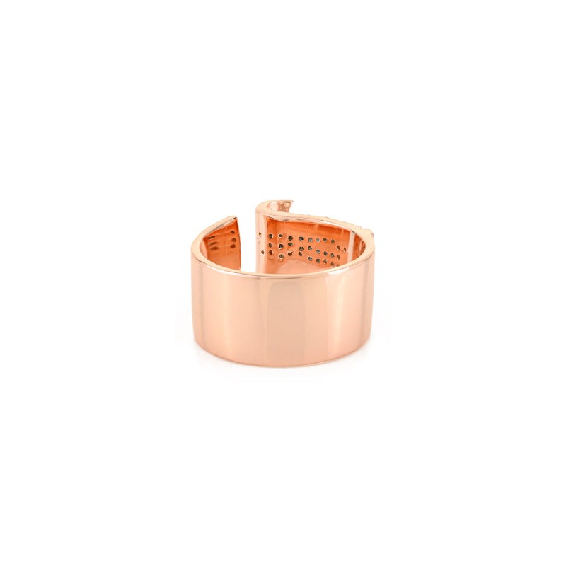 18k Rose Gold Chunky Stylish Silver Ring for Bold Look White CZ Studded