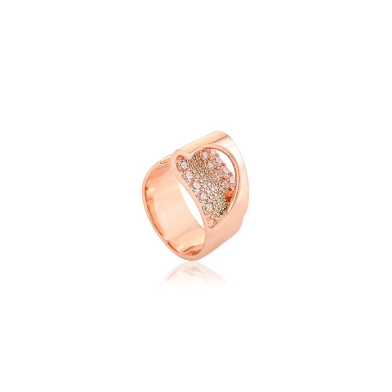 18k Rose Gold Chunky Stylish Silver Ring for Bold Look White CZ Studded