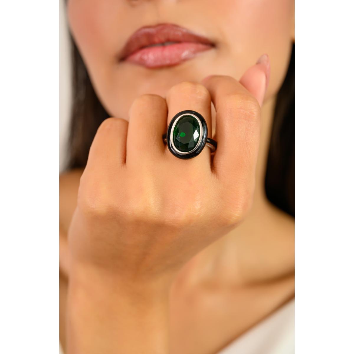 925 Sterling Silver Green Oval Retro Ring