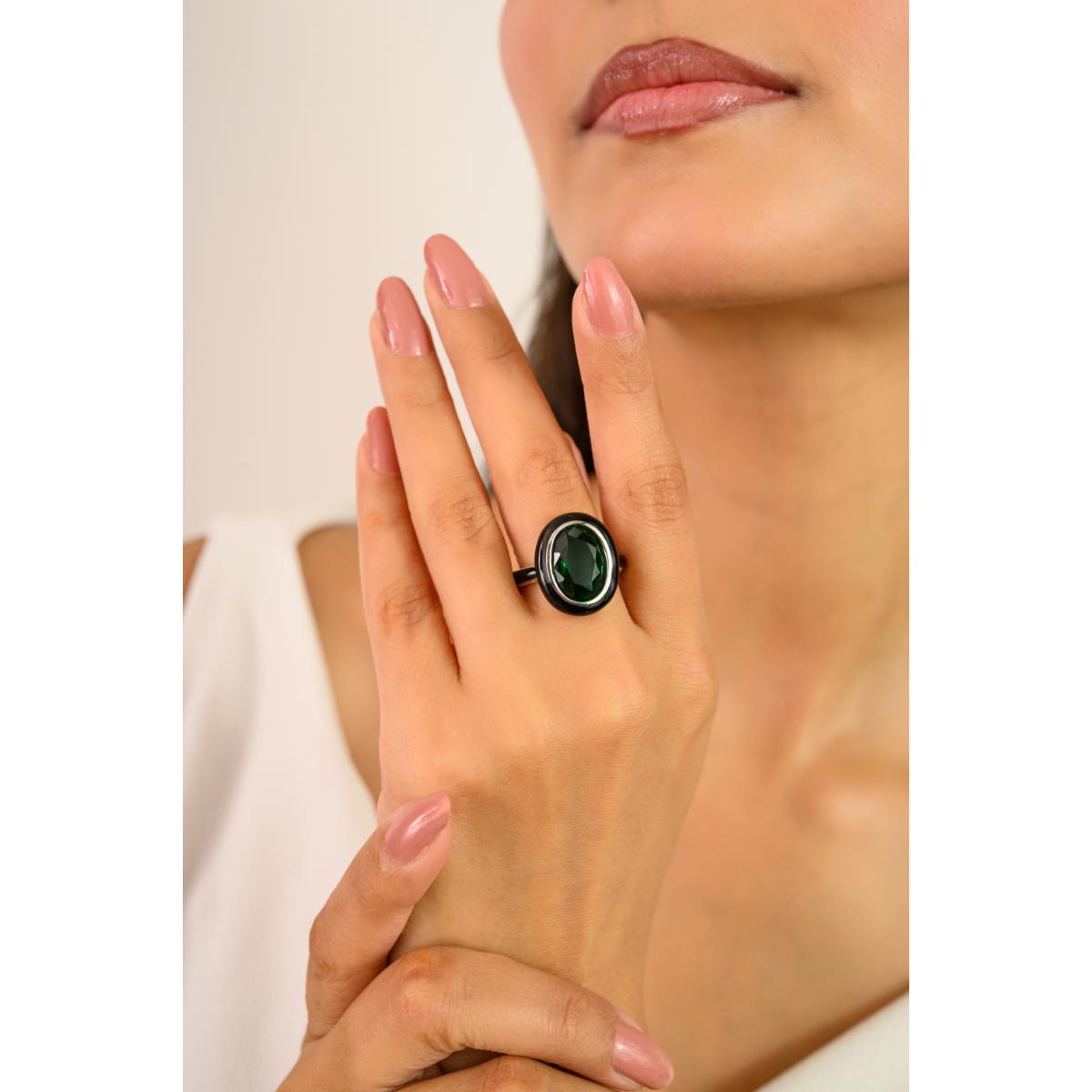 925 Sterling Silver Green Oval Retro Ring
