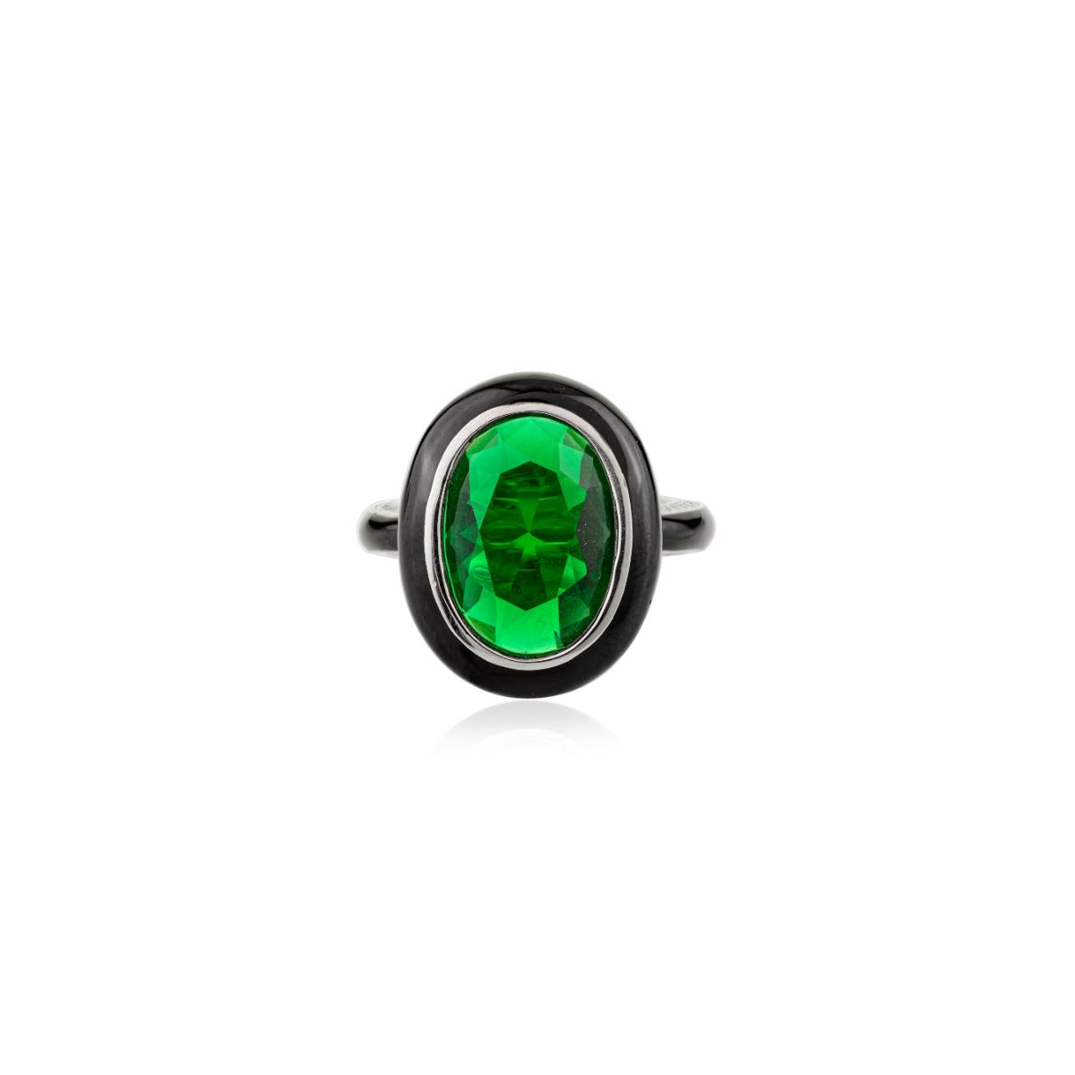 925 Sterling Silver Green Oval Retro Ring