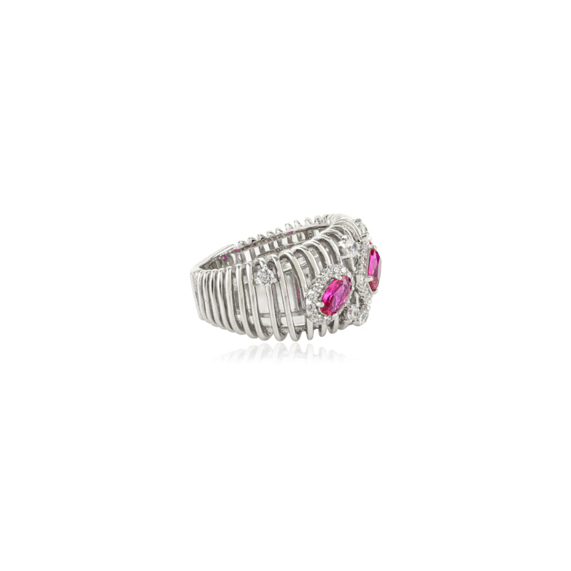 Sculpted Bold Chunky Silver Ring with Multi Cut Pink CZ
