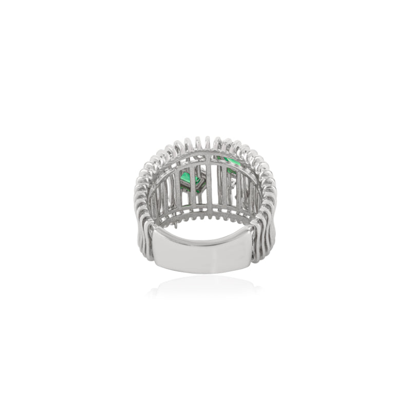 Sculpted Bold Chunky Silver Ring with Multi Cut Green CZ