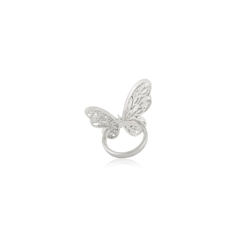 Chunky Butterfly Statement Ring with White Crystal and Pearl