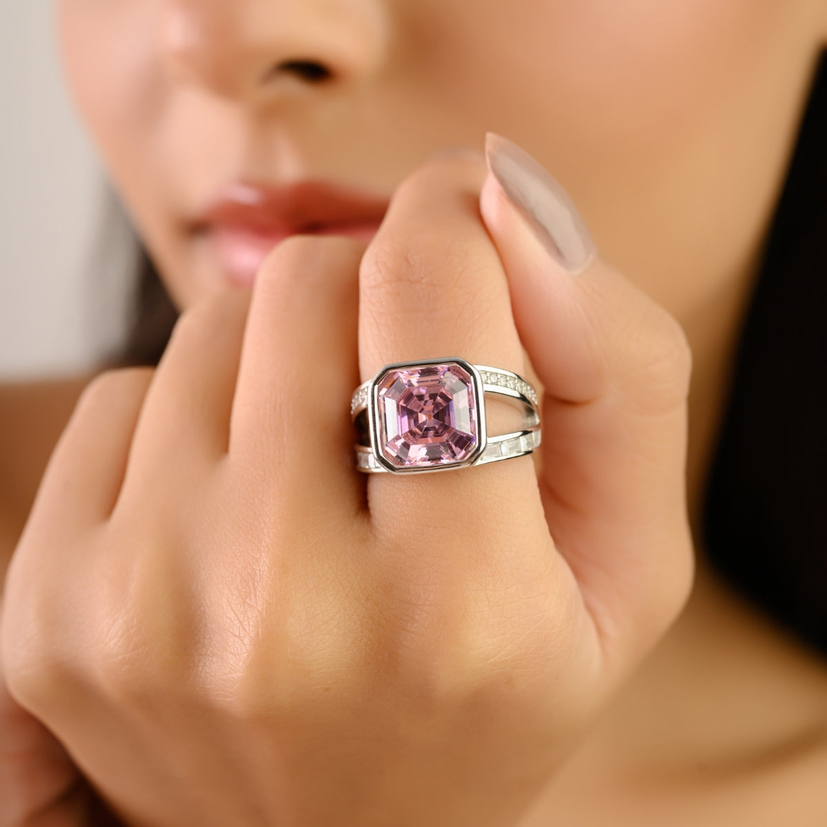 Cushion Cut Solitaire Chunky Ring in 925 Silver