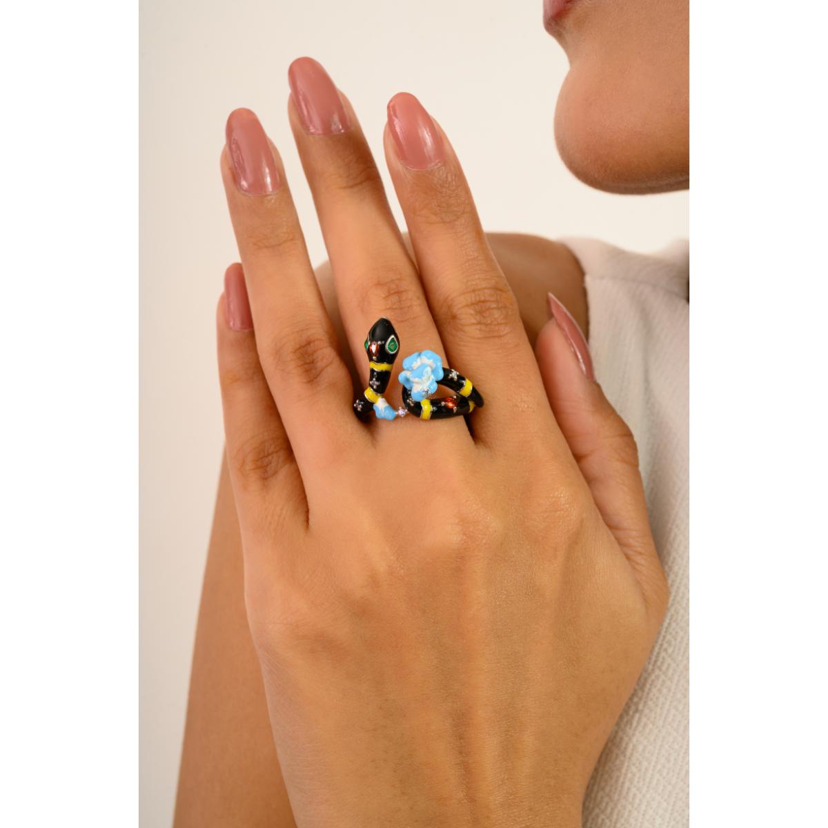 925 Sterling Silver Multi Color Enamel Snake Ring