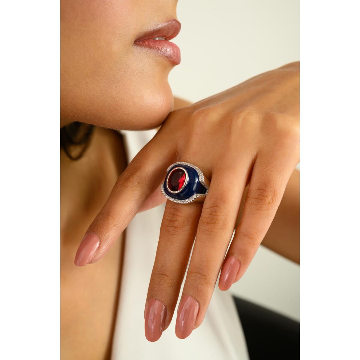 925 Sterling Silver Blue Halo Signet Ring