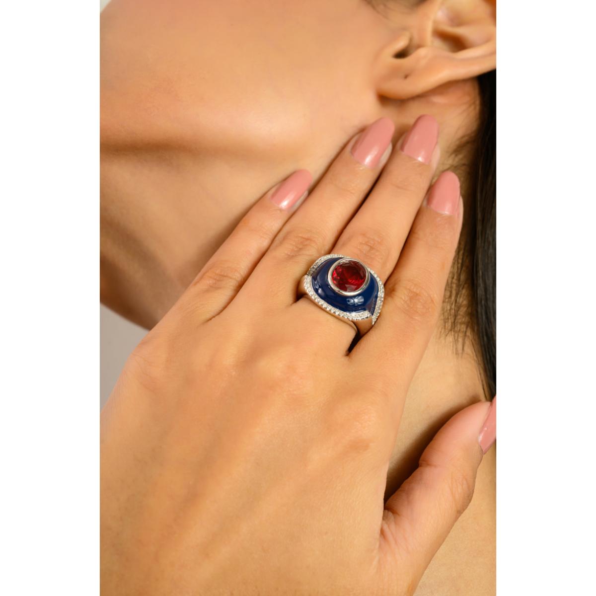 925 Sterling Silver Blue Halo Signet Ring