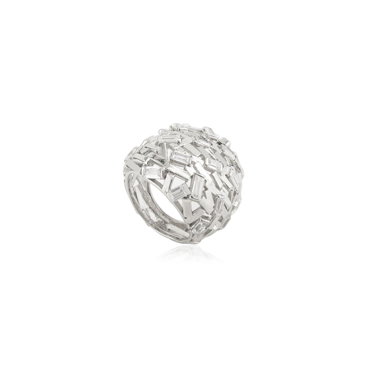 925 Sterling Silver Baguettes Random Cluster Ring