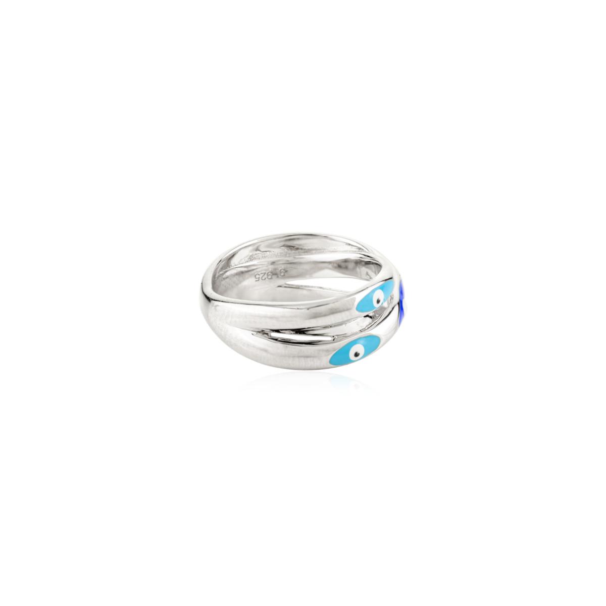925 Sterling Silver Evil Eye Overlapping Ring