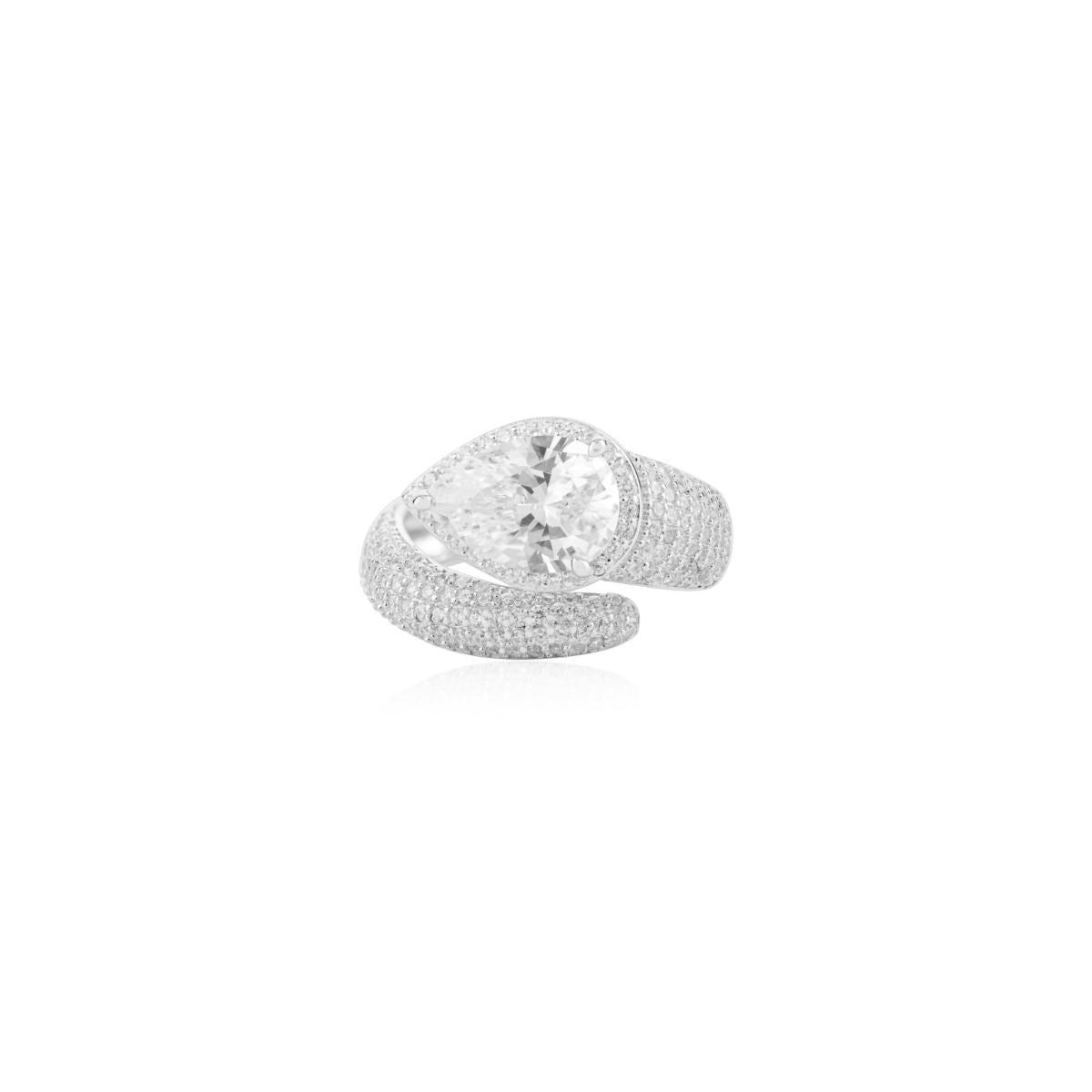925 Sterling Silver White Diamond Bypass Open Ring