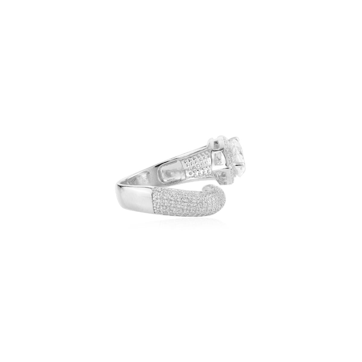 925 Sterling Silver White Diamond Bypass Open Ring