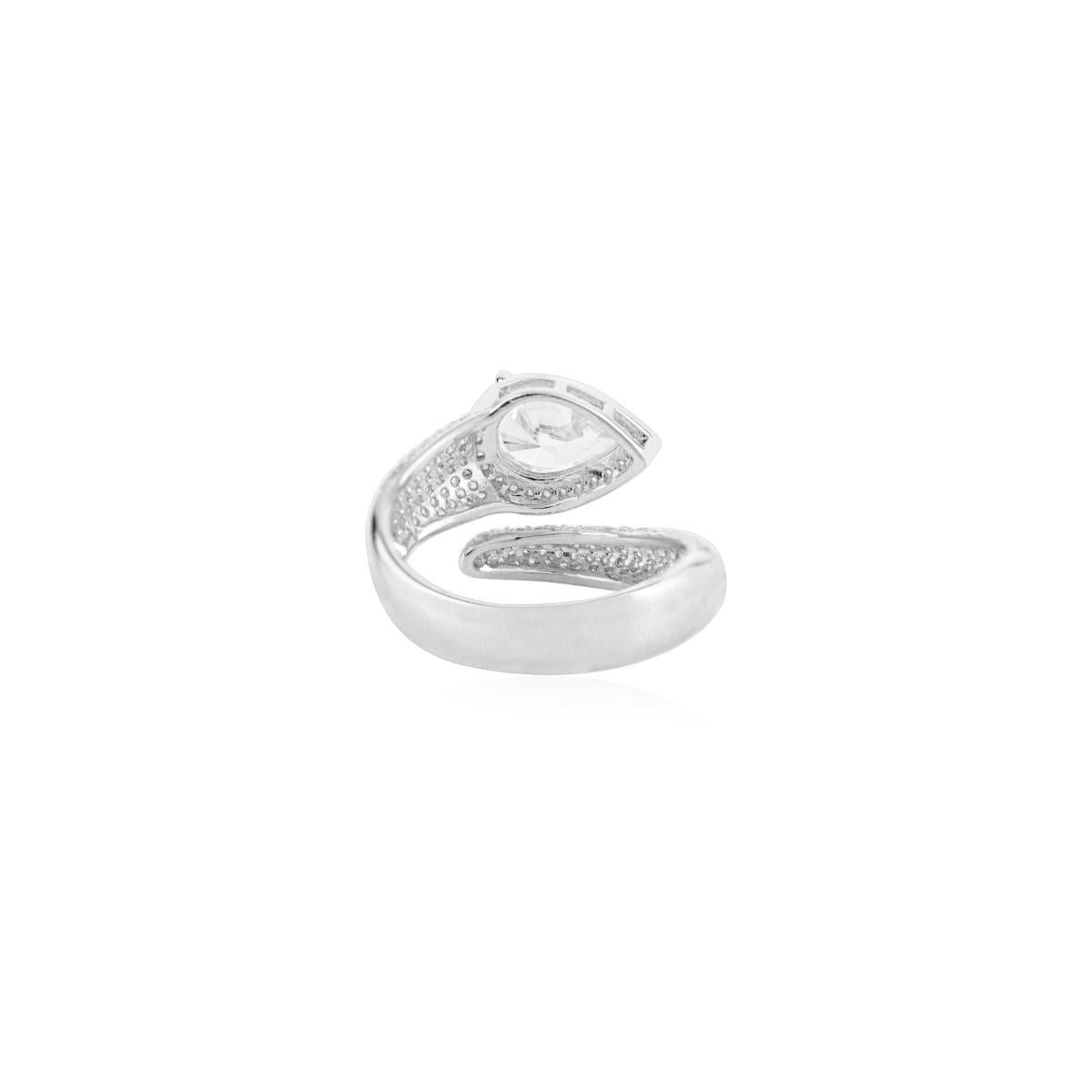 925 Sterling Silver White Diamond Bypass Open Ring