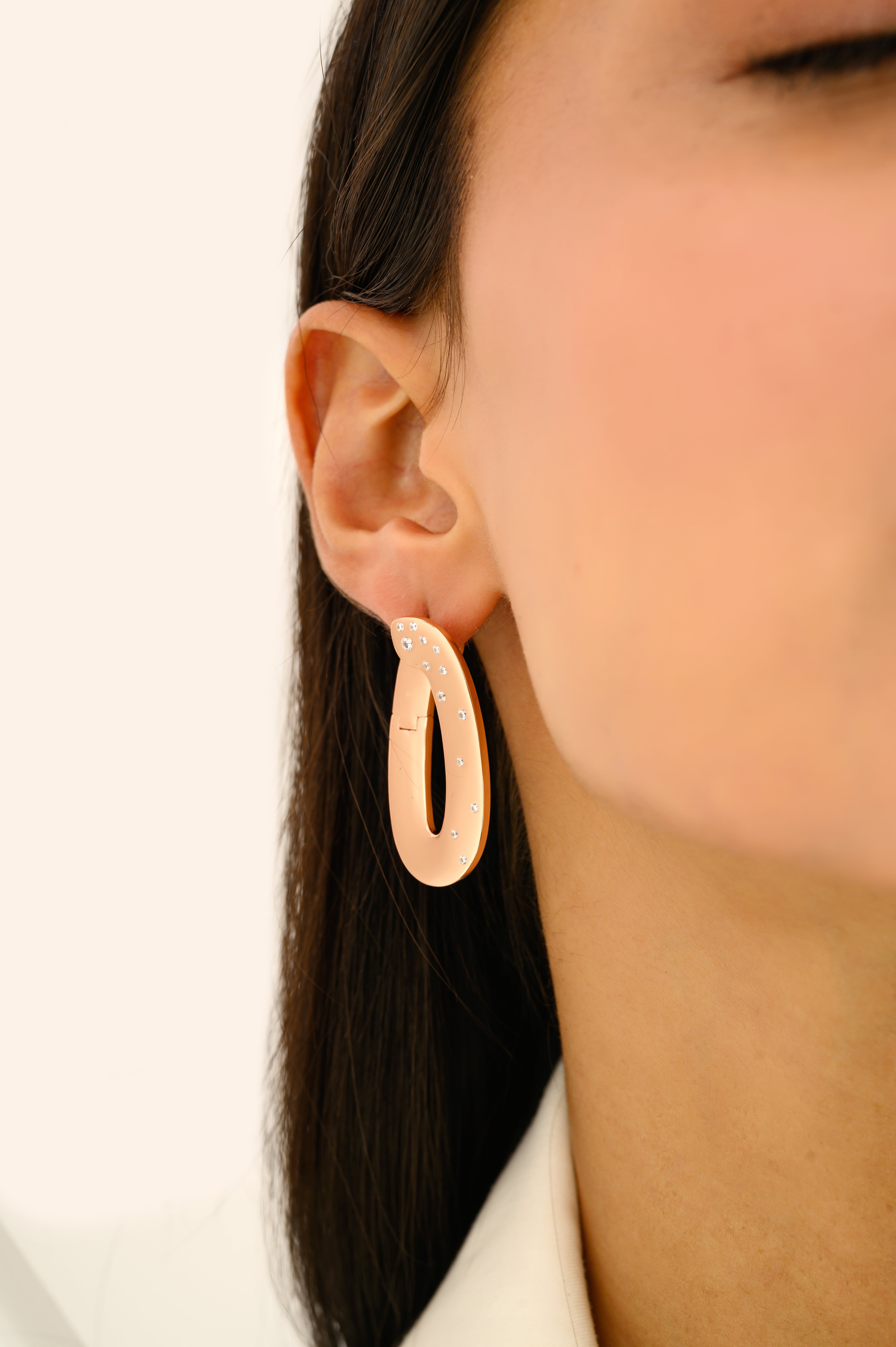 925 Silver Rose Gold Plated CZ Statement Earrings