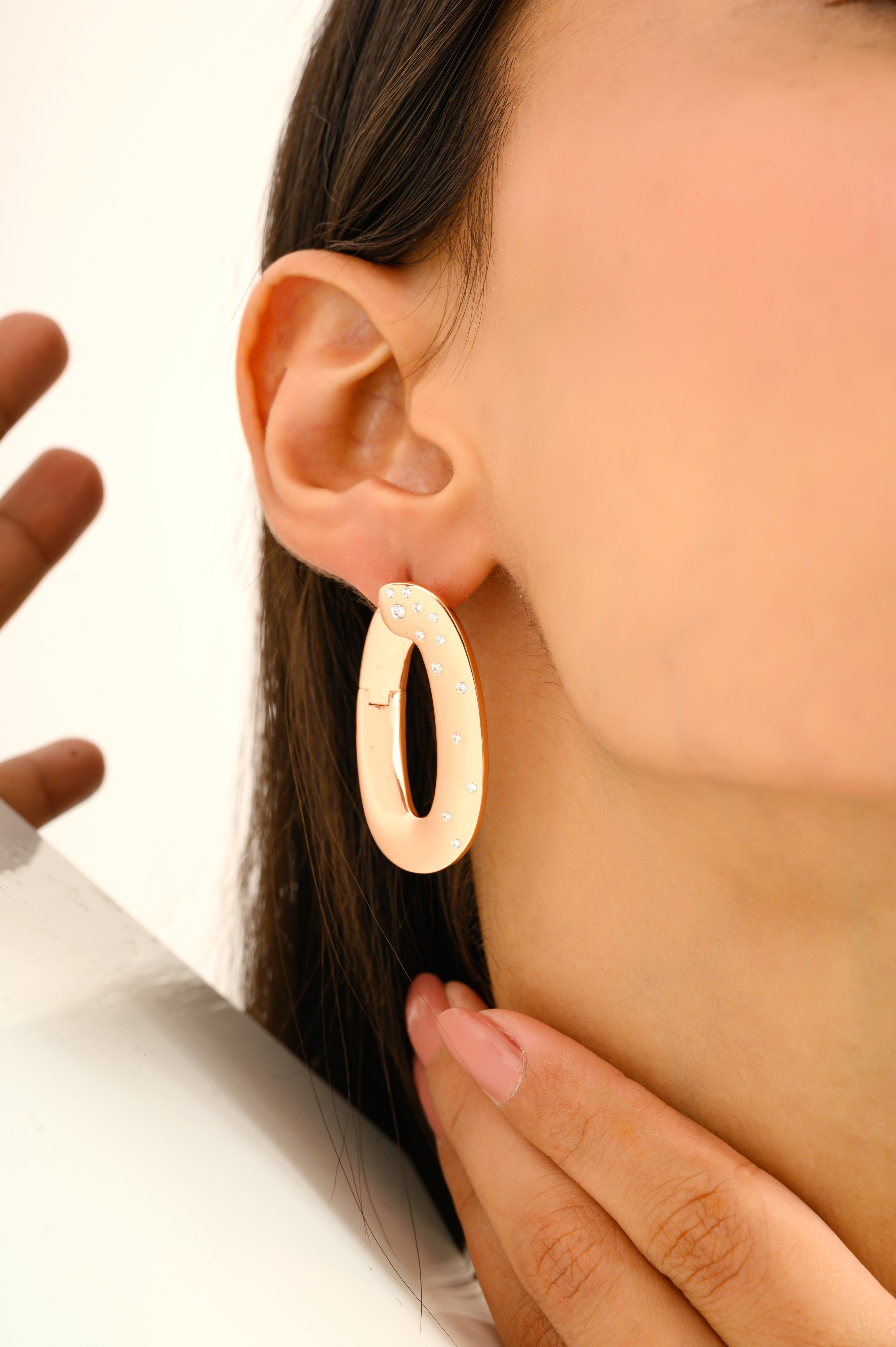 925 Silver Rose Gold Plated CZ Statement Earrings