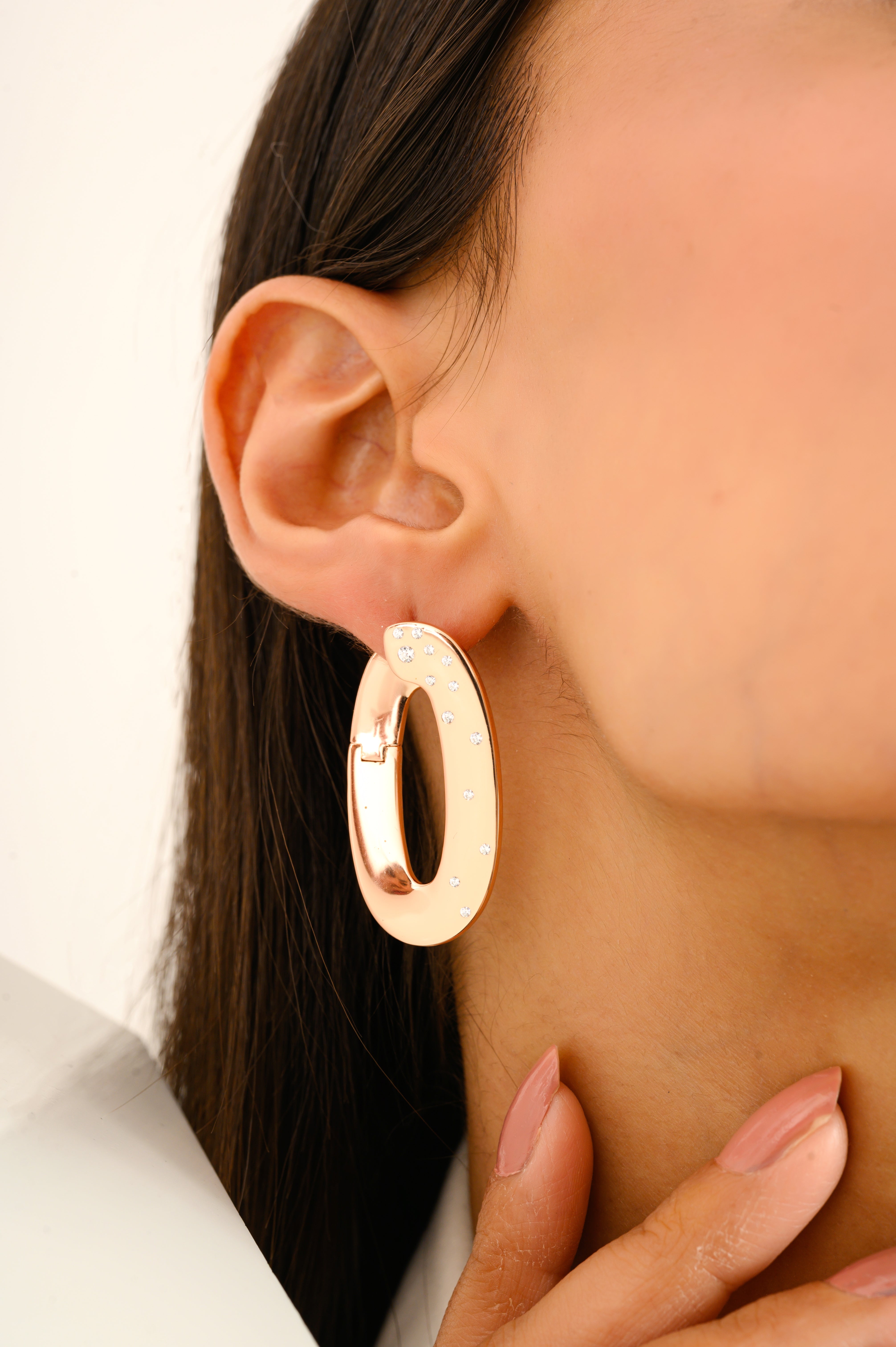 925 Silver Rose Gold Plated CZ Statement Earrings