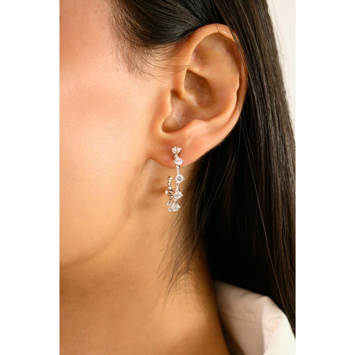 925 Silver White CZ Semi Hoop Earrings