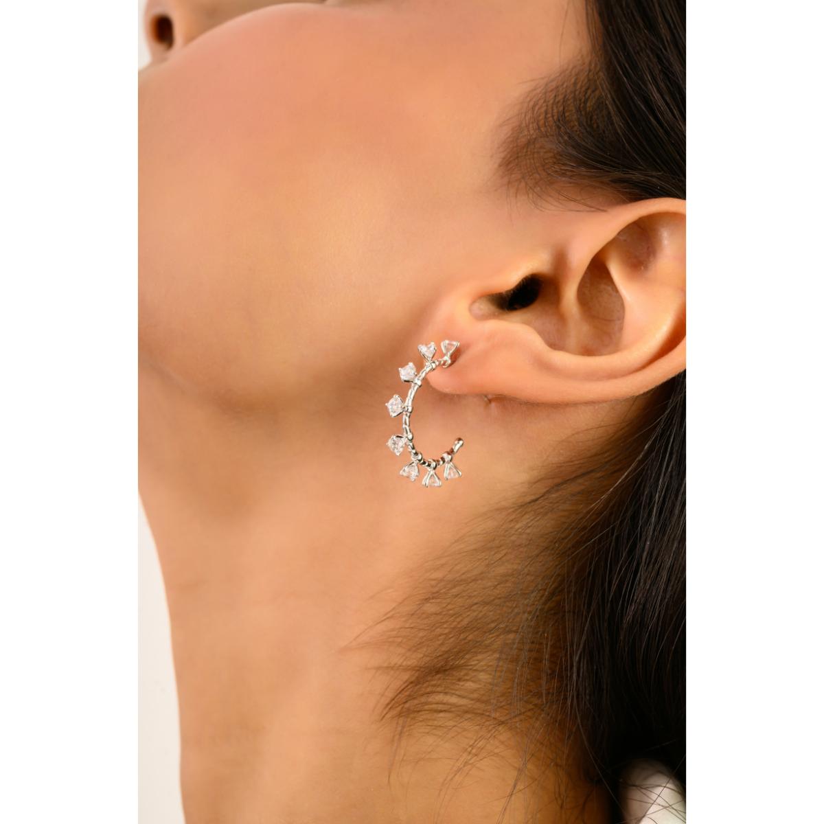 925 Silver White CZ Semi Hoop Earrings