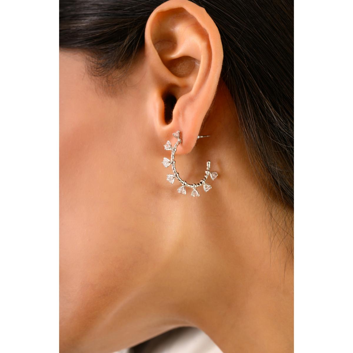 925 Silver White CZ Semi Hoop Earrings
