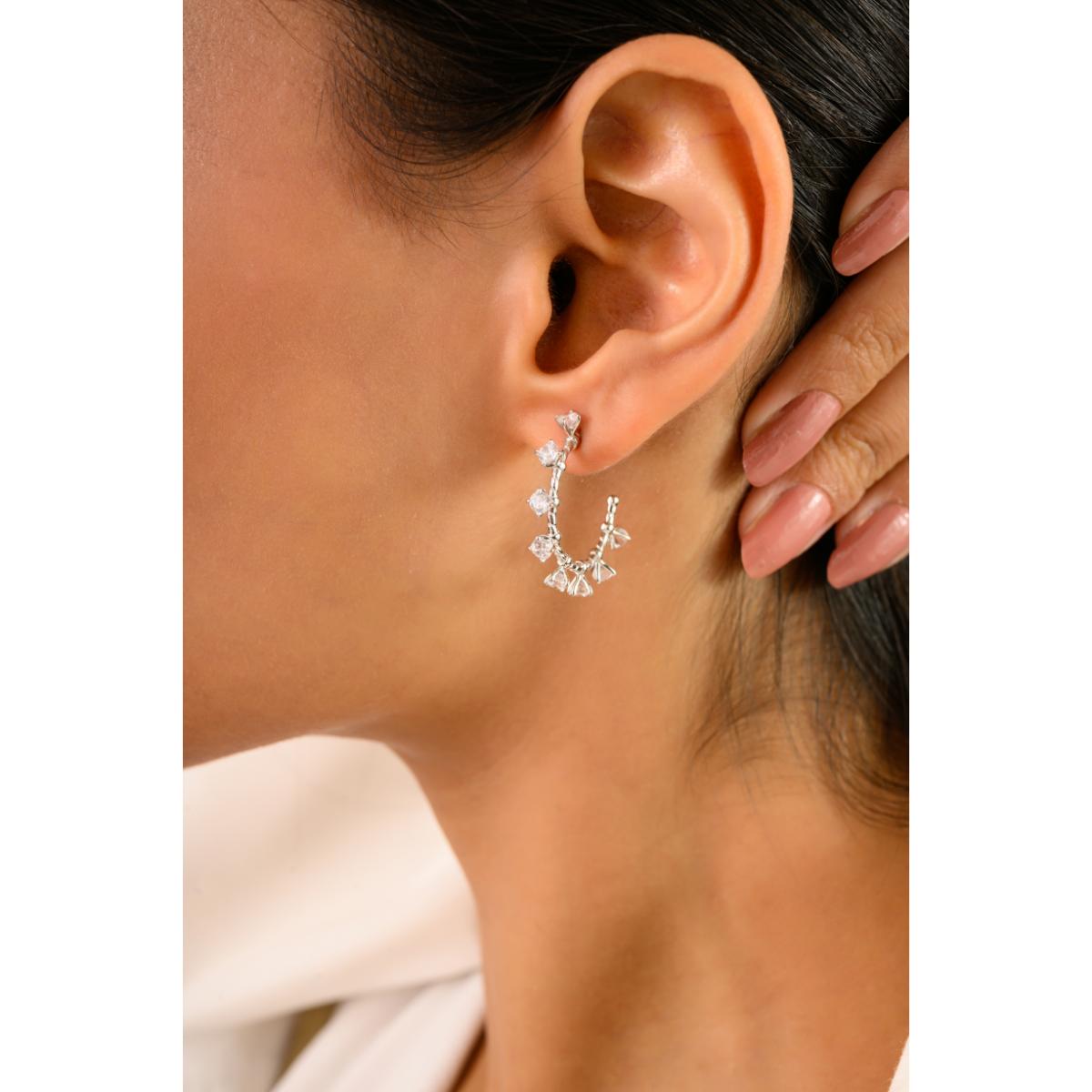925 Silver White CZ Semi Hoop Earrings