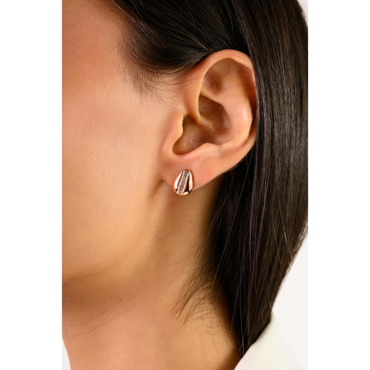 925 Silver Rose Gold Plated White CZ Stud Earrings