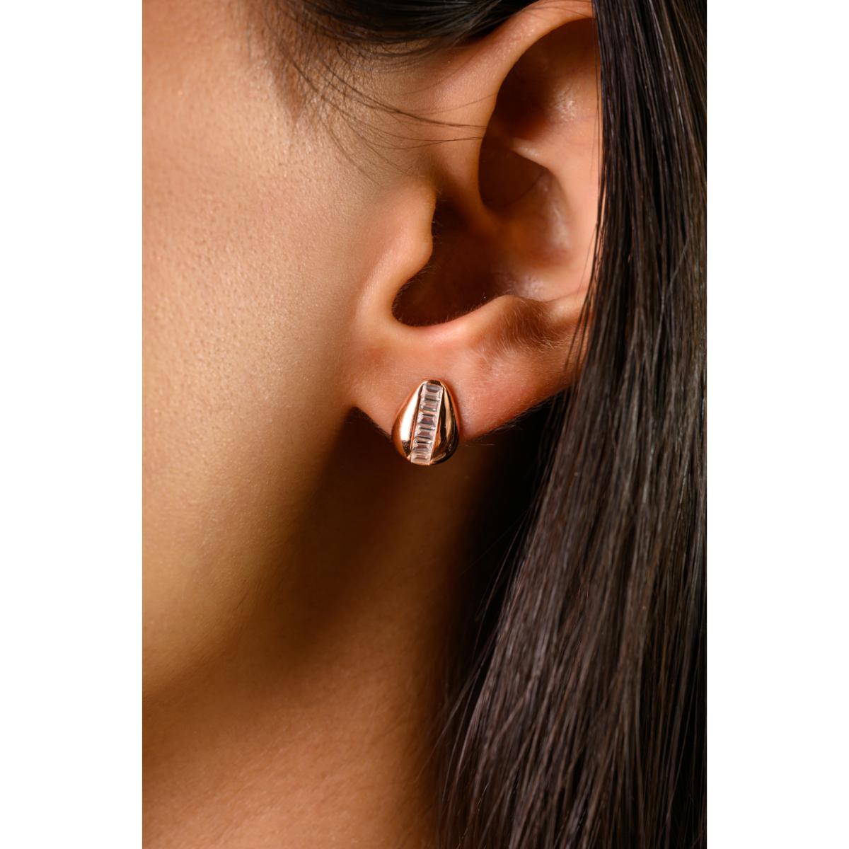 925 Silver Rose Gold Plated White CZ Stud Earrings