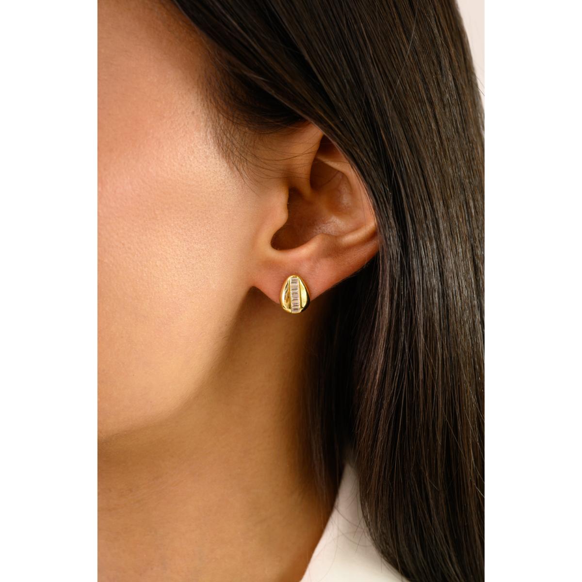 925 Silver Yellow Gold Plated White CZ Stud Earrings