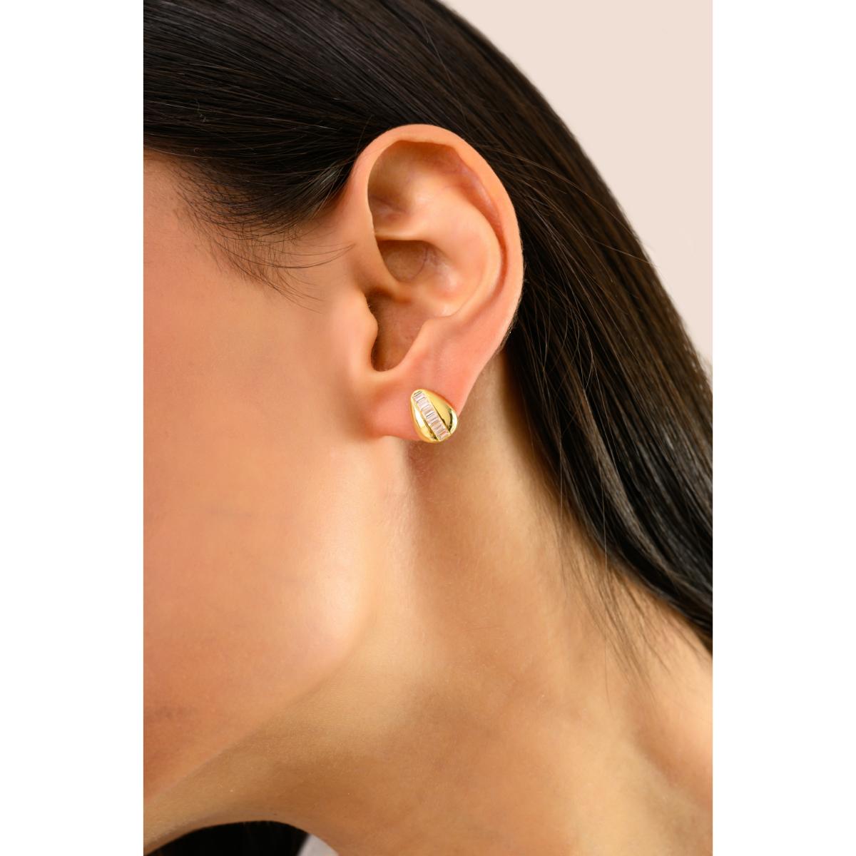 925 Silver Yellow Gold Plated White CZ Stud Earrings
