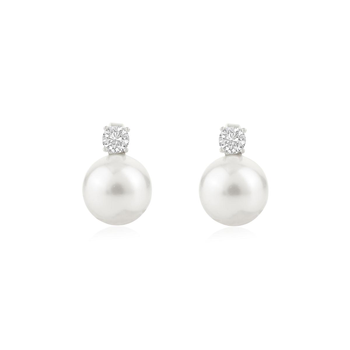 925 Silver White CZ with Pearl Drop Earrings