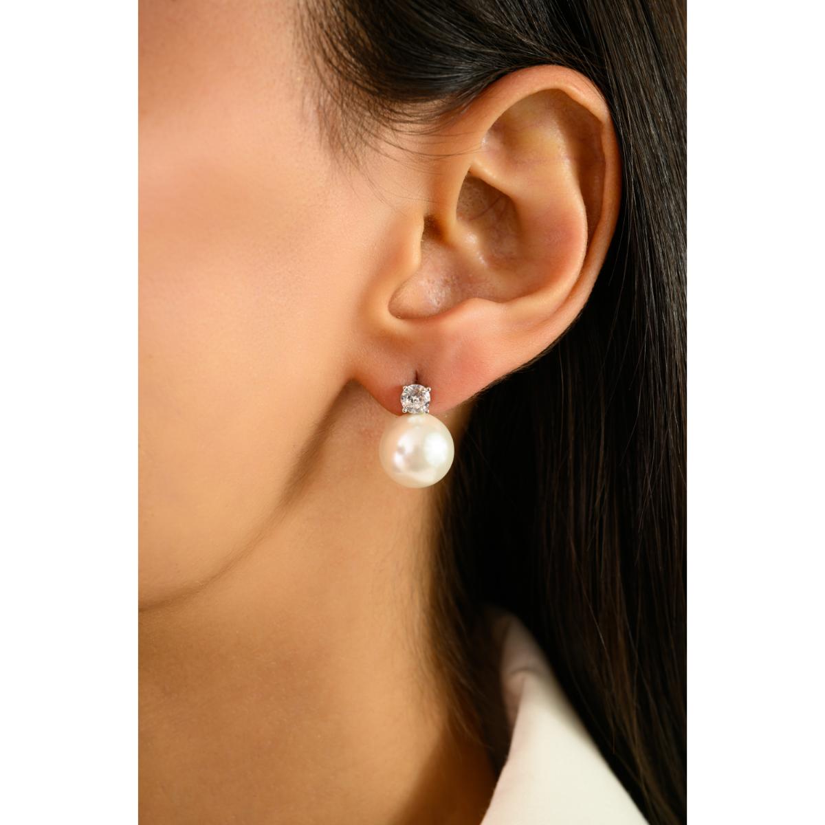 925 Silver White CZ with Pearl Drop Earrings