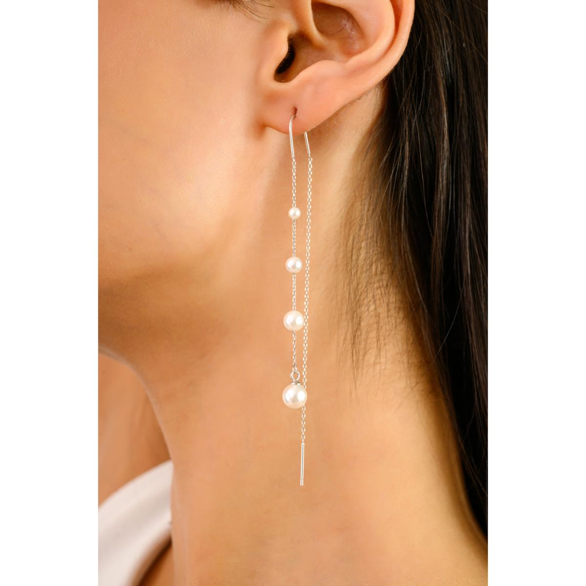 925 Silver Rose Gold Threader Long Drop Earrings