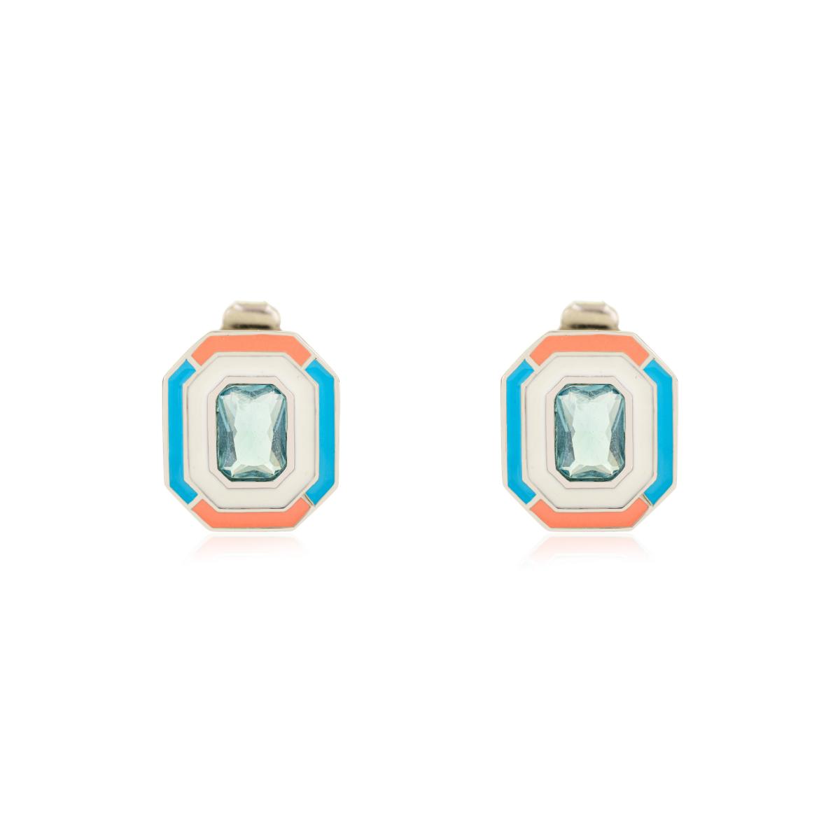 925 Silver Blue CZ Hexagon Multi Color Enamel Stud Earrings