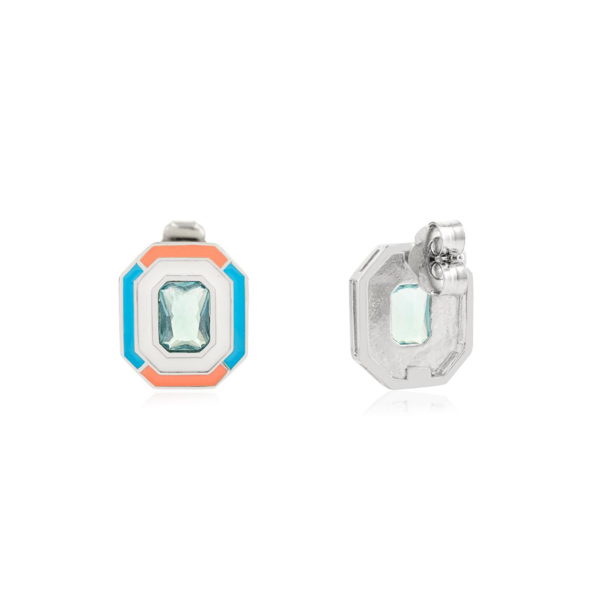 925 Silver Blue CZ Hexagon Multi Color Enamel Stud Earrings