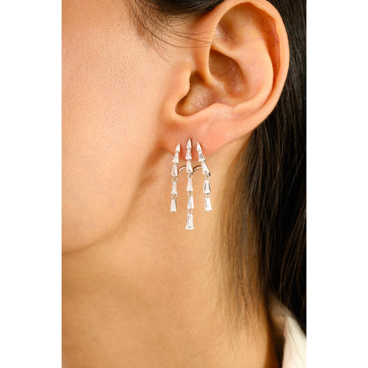 925 Silver White CZ Fringe Earrings