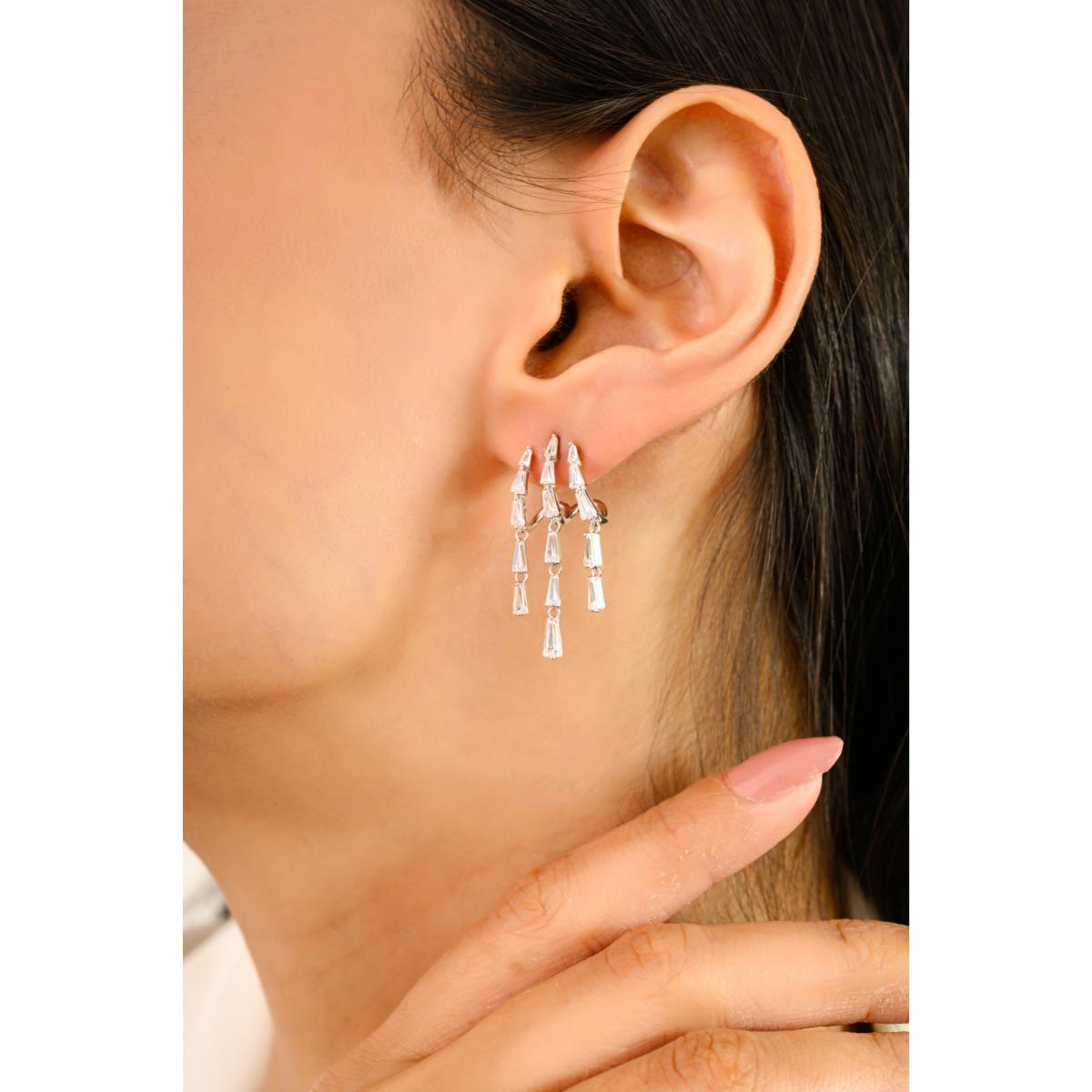925 Silver White CZ Fringe Earrings